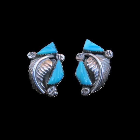 VTG Sterning Silver Turquoise Earrings Clip Signed N? E - Picture 1 of 11
